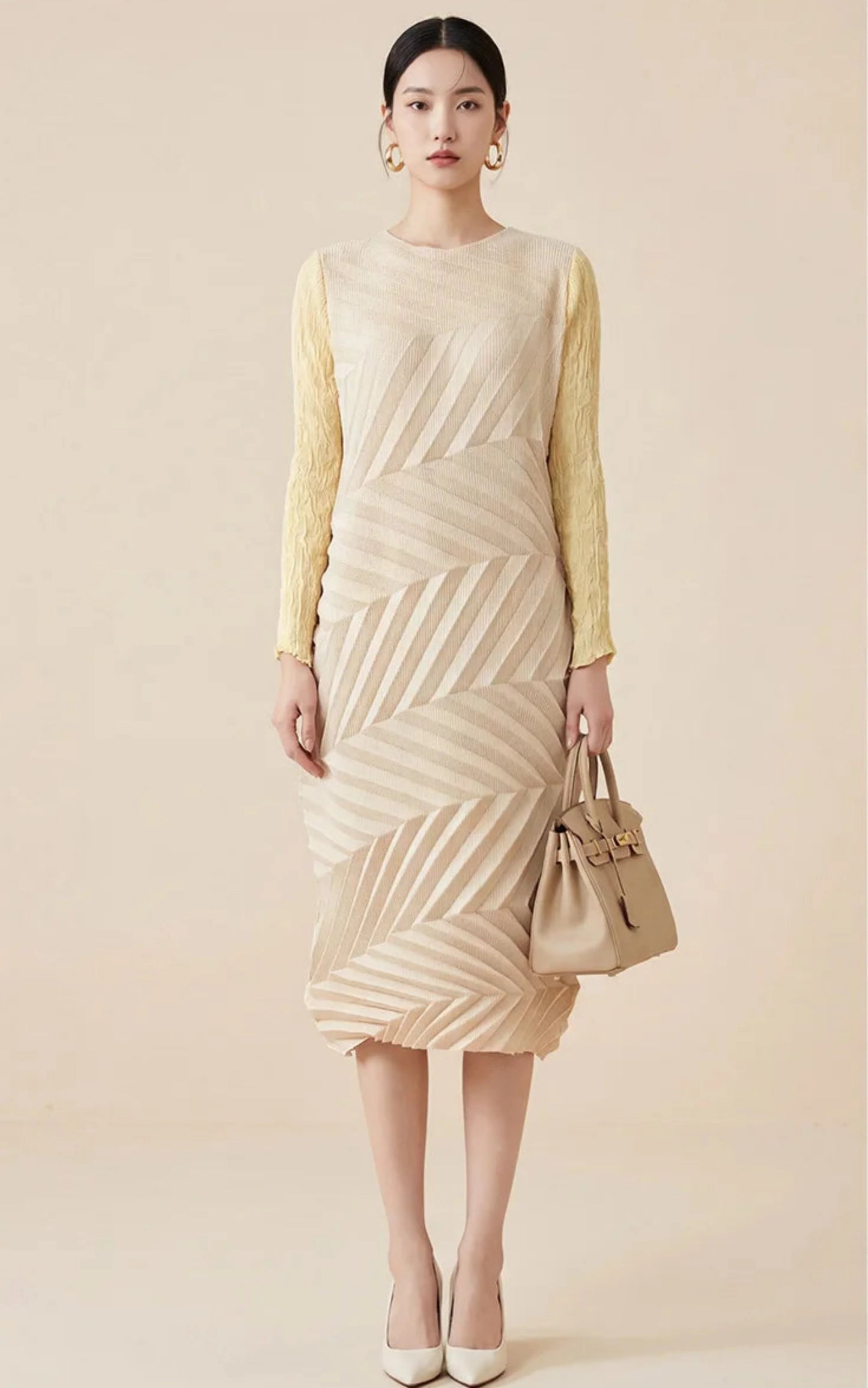 Geometric Pleated Midi Dress