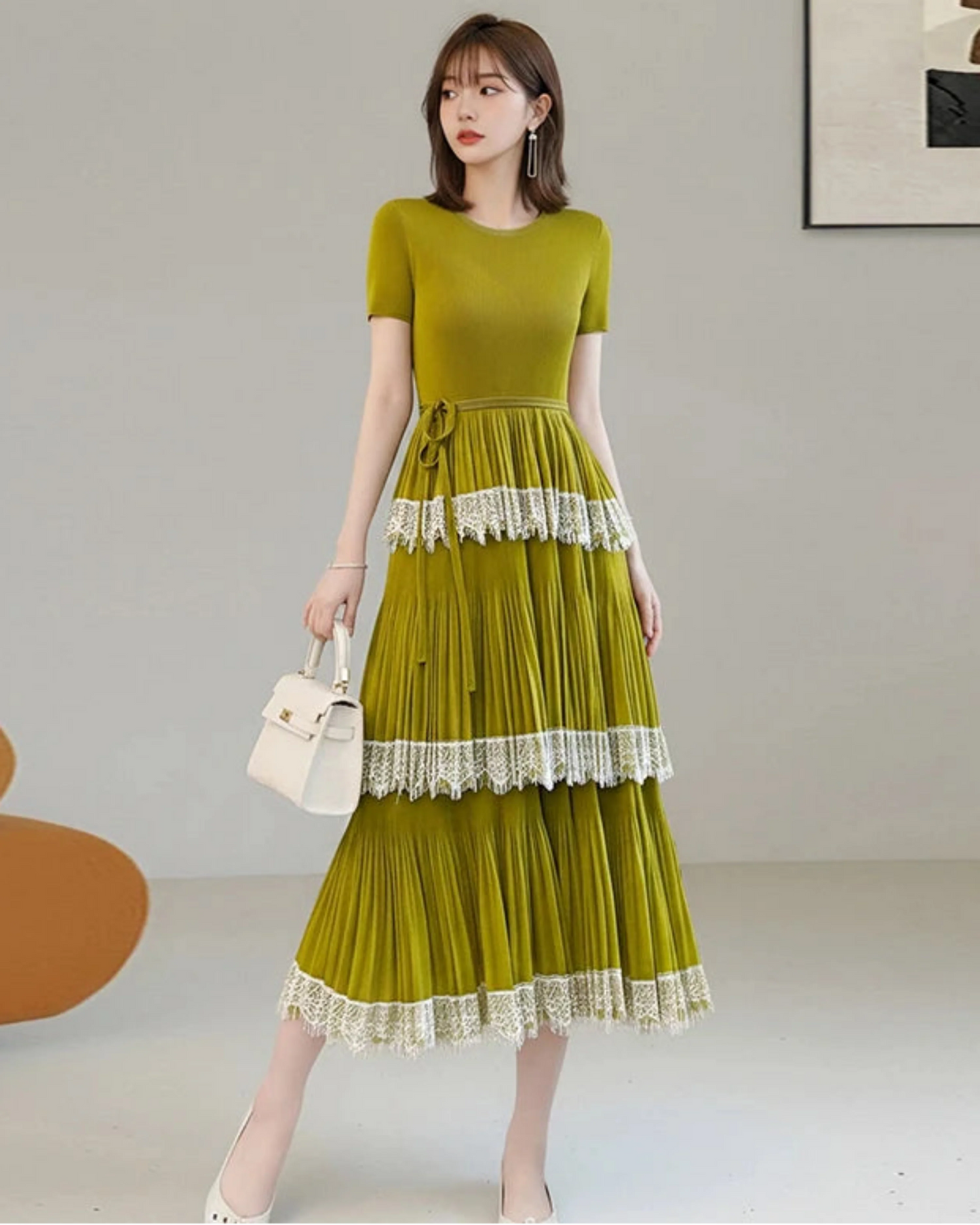 Luxury Pleated Lace Tiered Dress