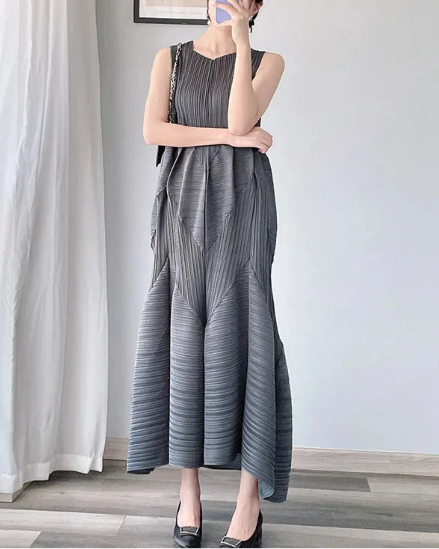 Geometric Pleated Midi Dress