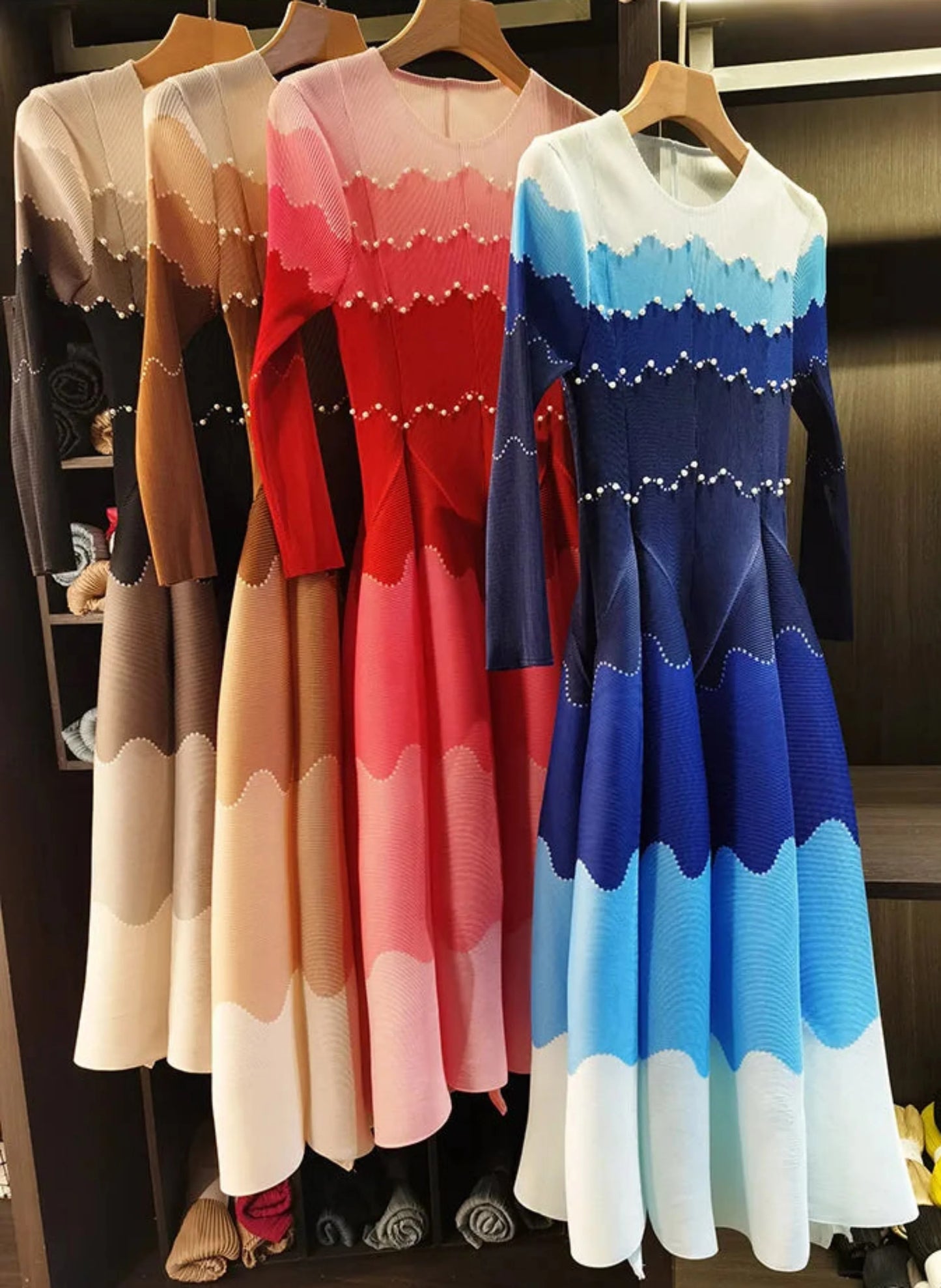 Wave Pleated Midi Dress