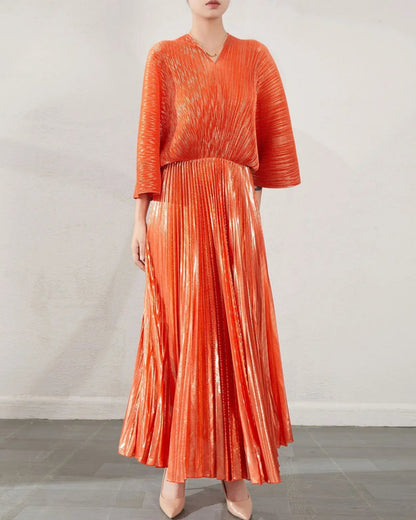 Luxury Formal Pleated Midi Dress