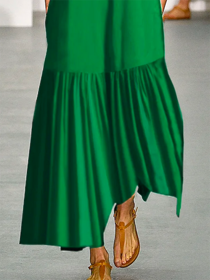 A-line Loose Solid Color Split-Joint Round-neck Maxi Dresses