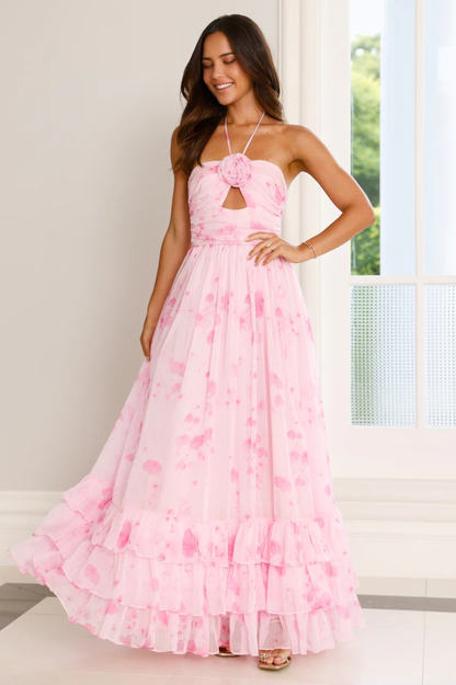 Floral Essence Halter Maxi Dress Pink