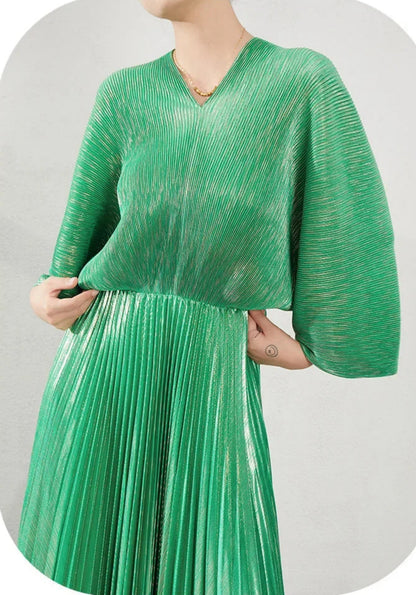 Luxury Formal Pleated Midi Dress