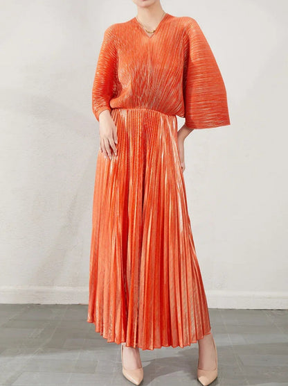 Luxury Formal Pleated Midi Dress