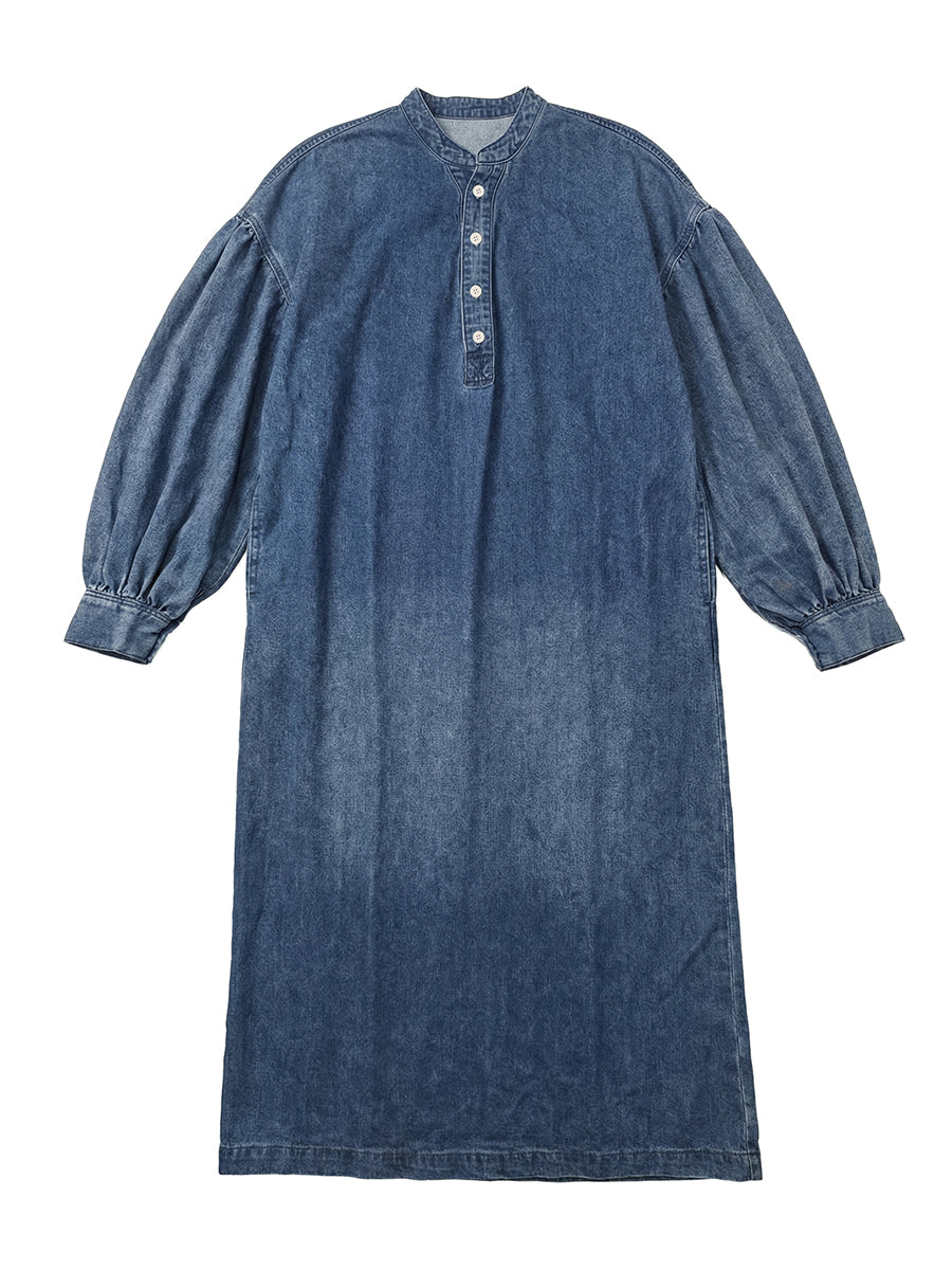 Long Sleeves Loose Buttoned Pockets Solid Color V-Neck Maxi Dresses