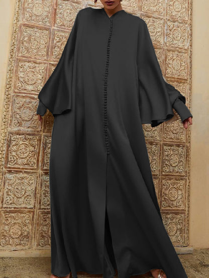 Batwing Sleeves Solid Color Split-Front Maxi Dresses
