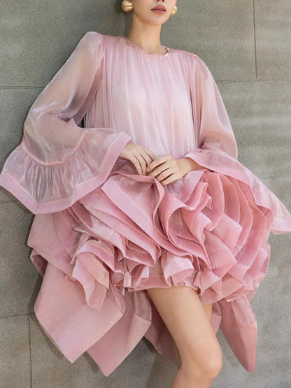 Designer High Low Blouse Women – Voluminous Cascading Ruffle Tunic Top – Luxury Evening Gala Top