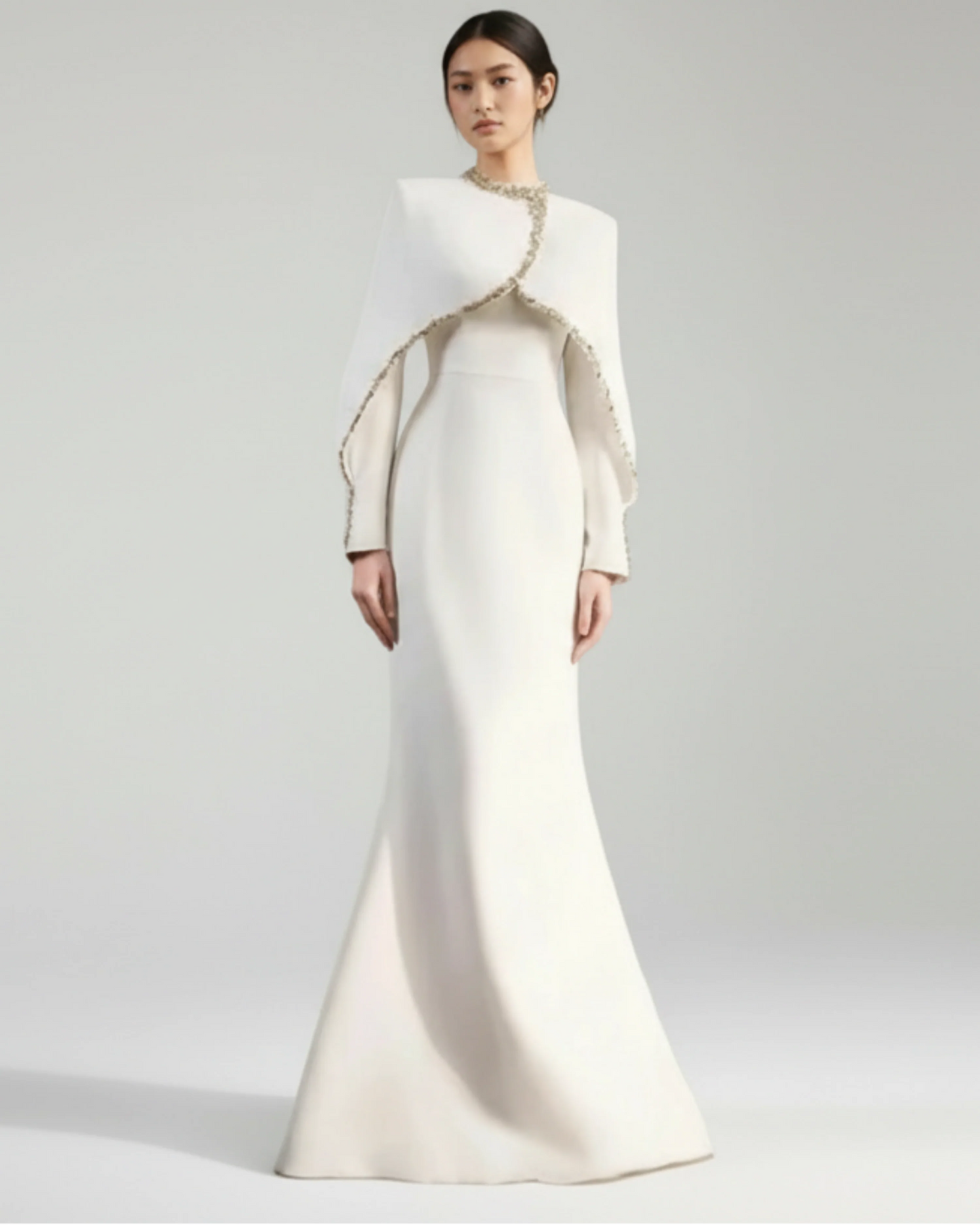 Designer High Neck Gown with Embellished Cape Overlay