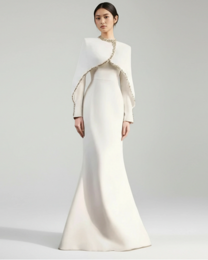 Designer High Neck Gown with Embellished Cape Overlay