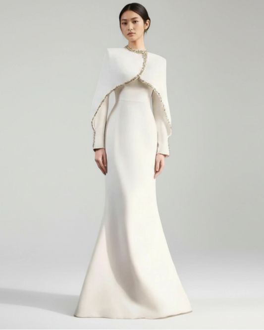 Designer High Neck Gown with Embellished Cape Overlay