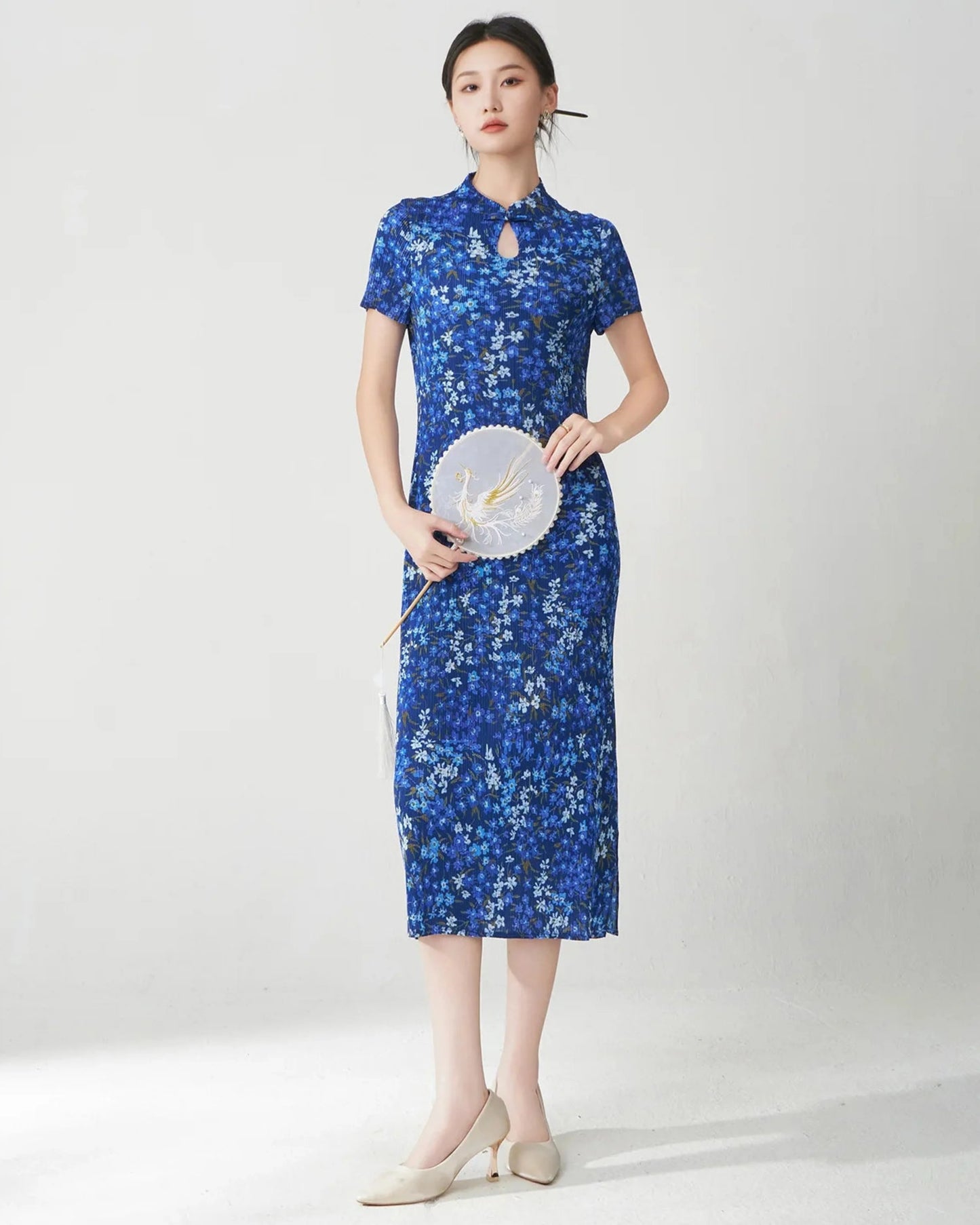 Pleated Keyhole Neckline Dress
