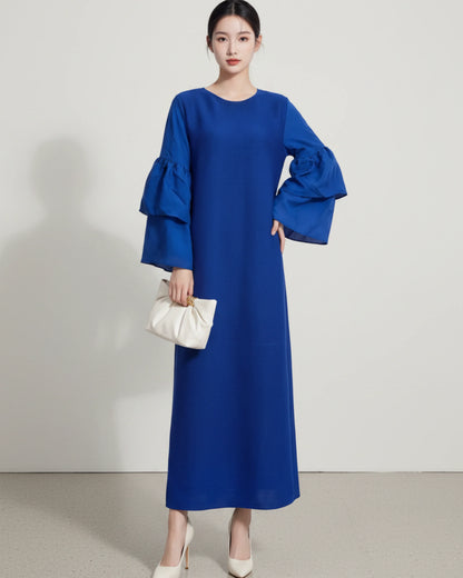 Luxury Pleated Plisse Ruffle Sleeve Midi Dress Women – Japanese Designer Petite Asian Fit