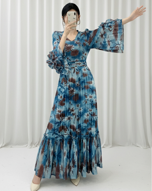 Pleated Folded Dress Women – Japanese Pleated Plissé Dress – Formal Petite Dress – Designer Caftan Style Dress