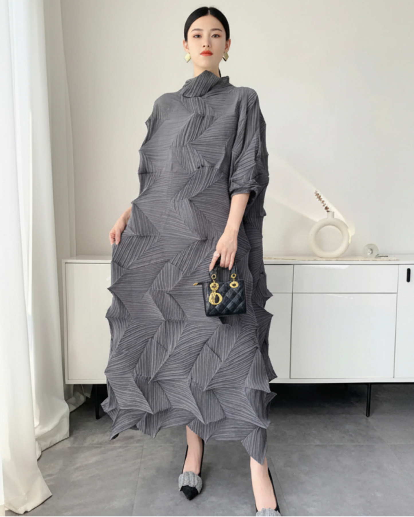 Plissé Diamond Geometric Dress