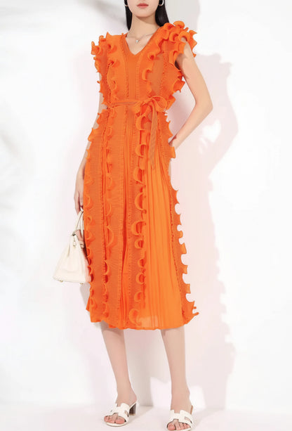 Elegant Ruffle Plisse Dress