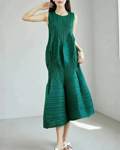 Geometric Pleated Midi Dress