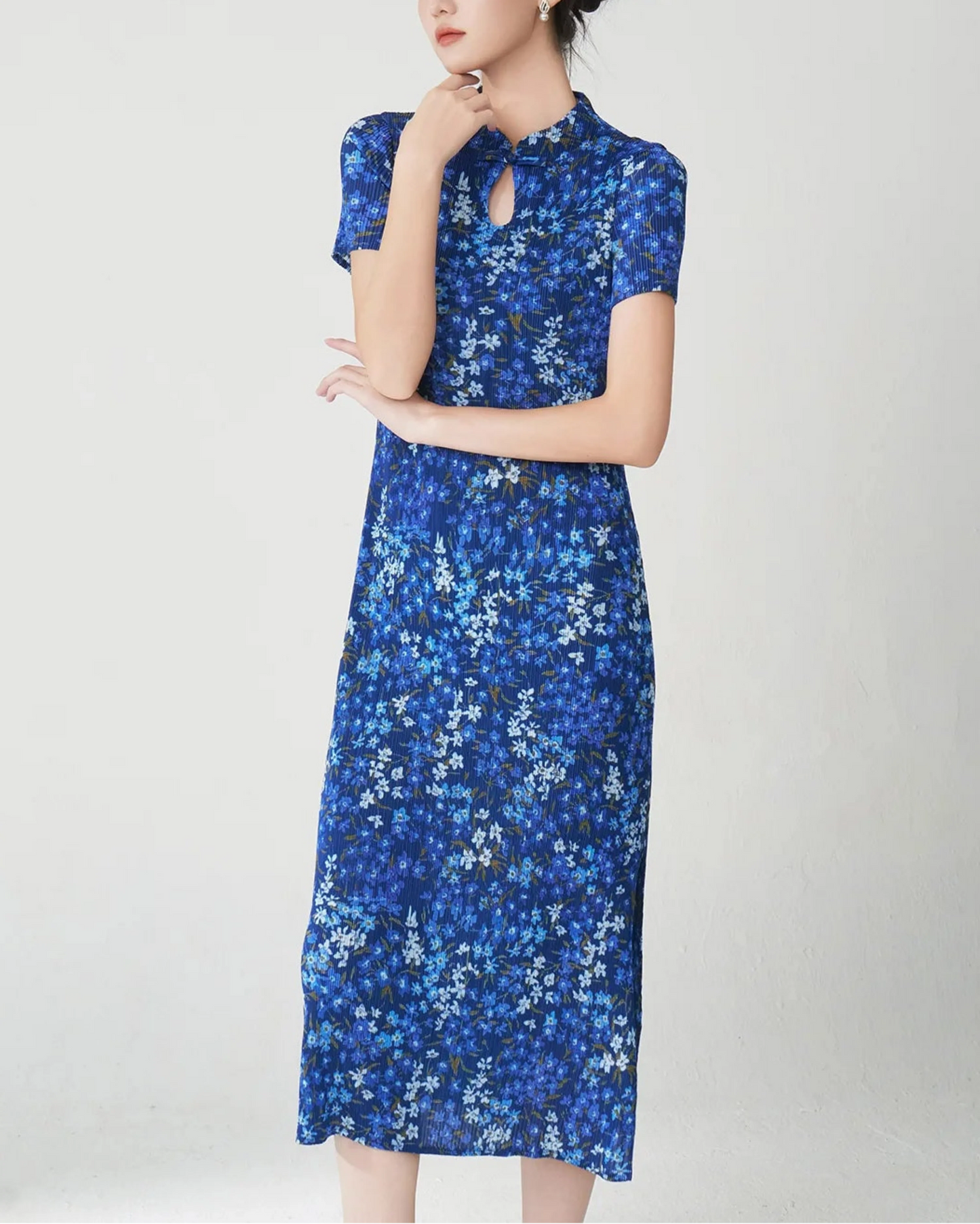 Pleated Keyhole Neckline Dress