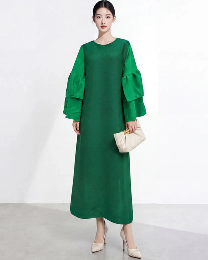 Luxury Ruffle Sleeve Plisse Dress