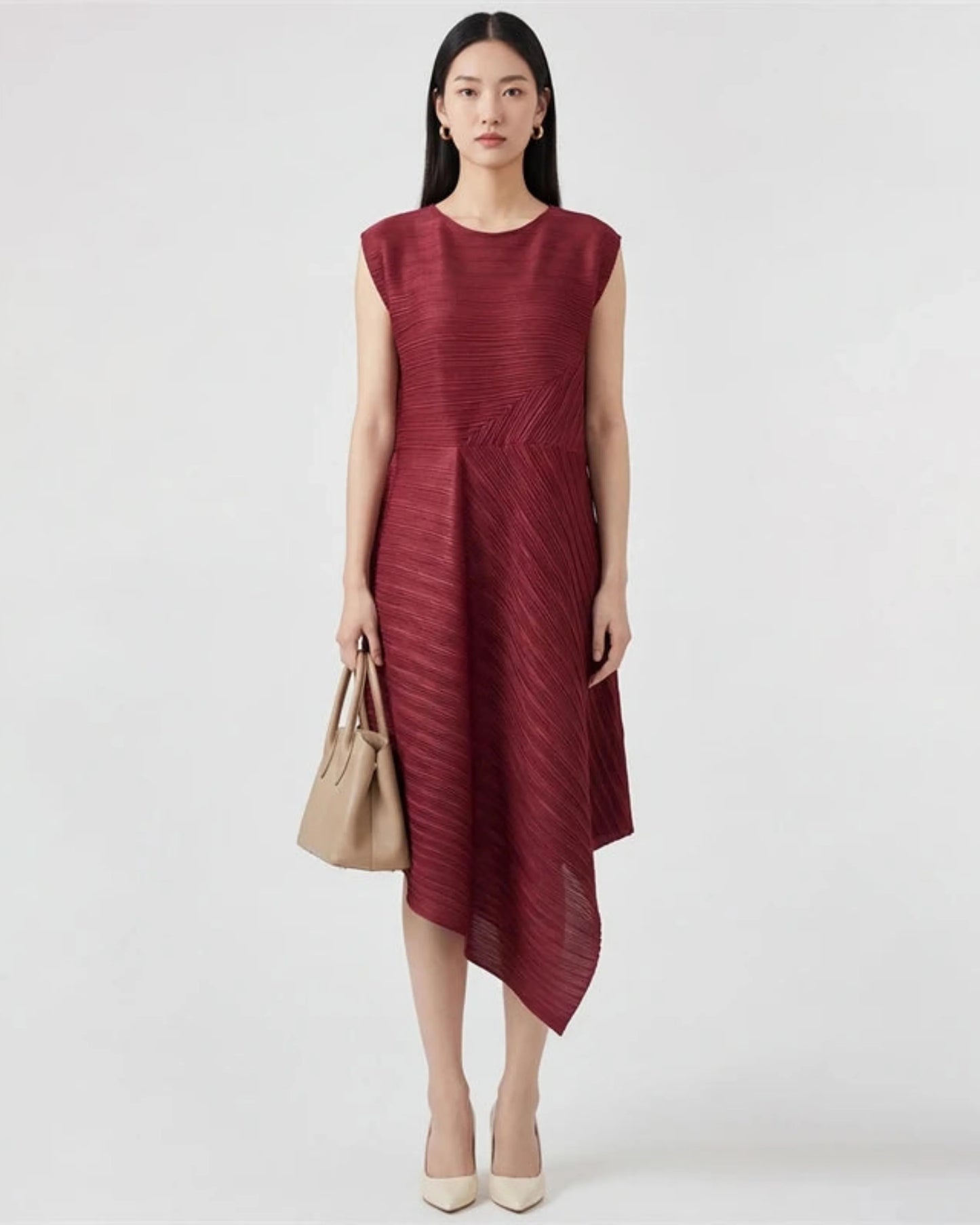 Architectural Pleated Midi Dress