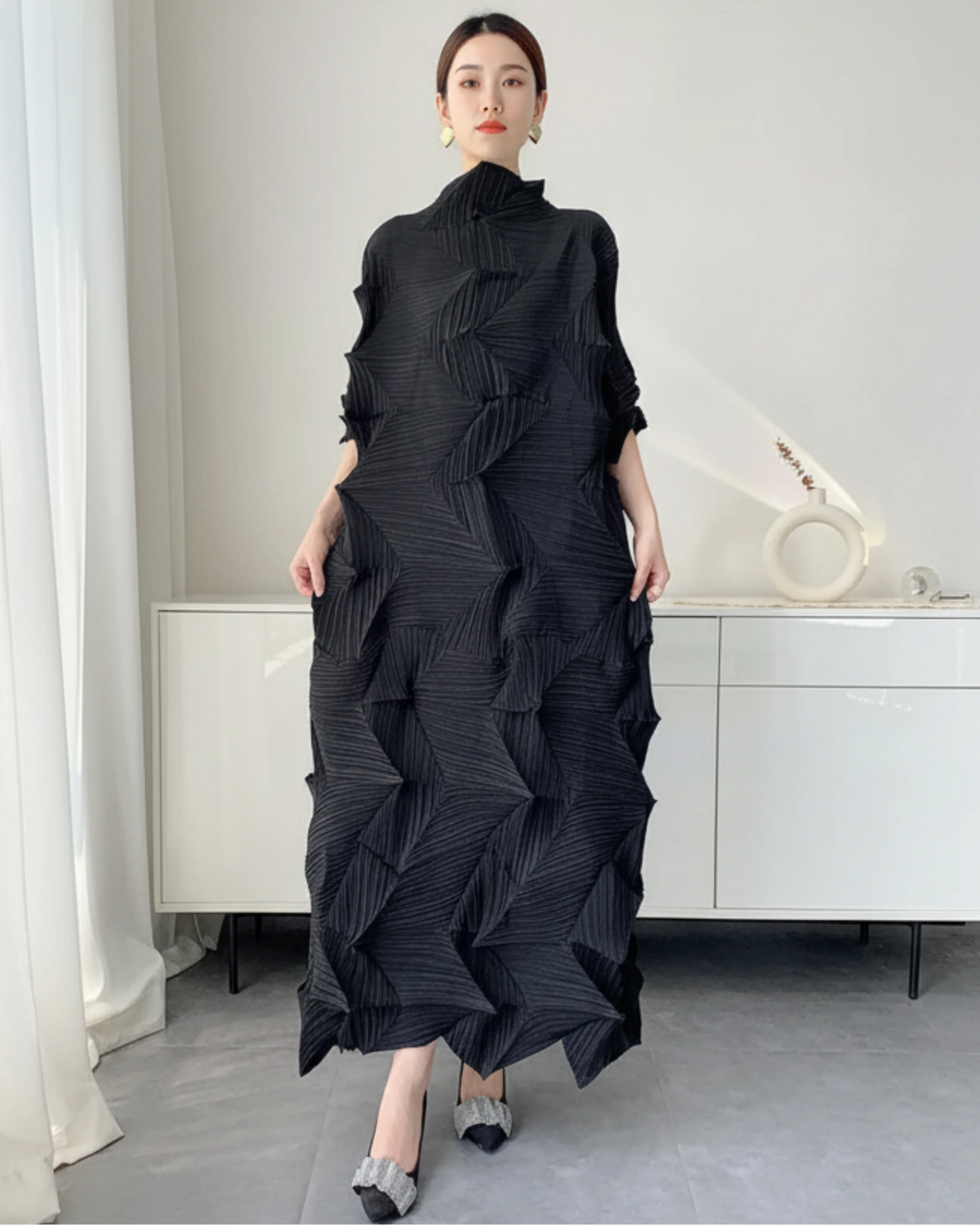 Plissé Diamond Geometric Dress
