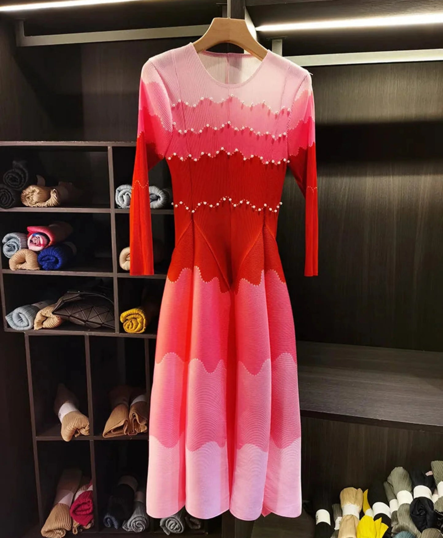 Wave Pleated Midi Dress