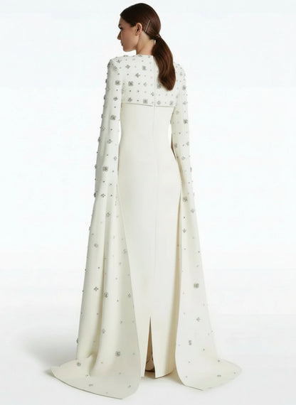 Luxury Formal Crystal Cape Dress