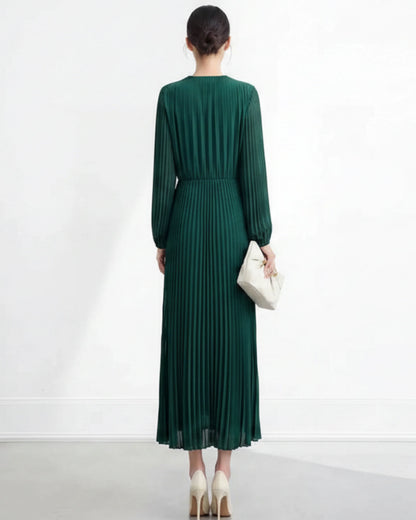 Elegant Long Sleeve Pleated Dress