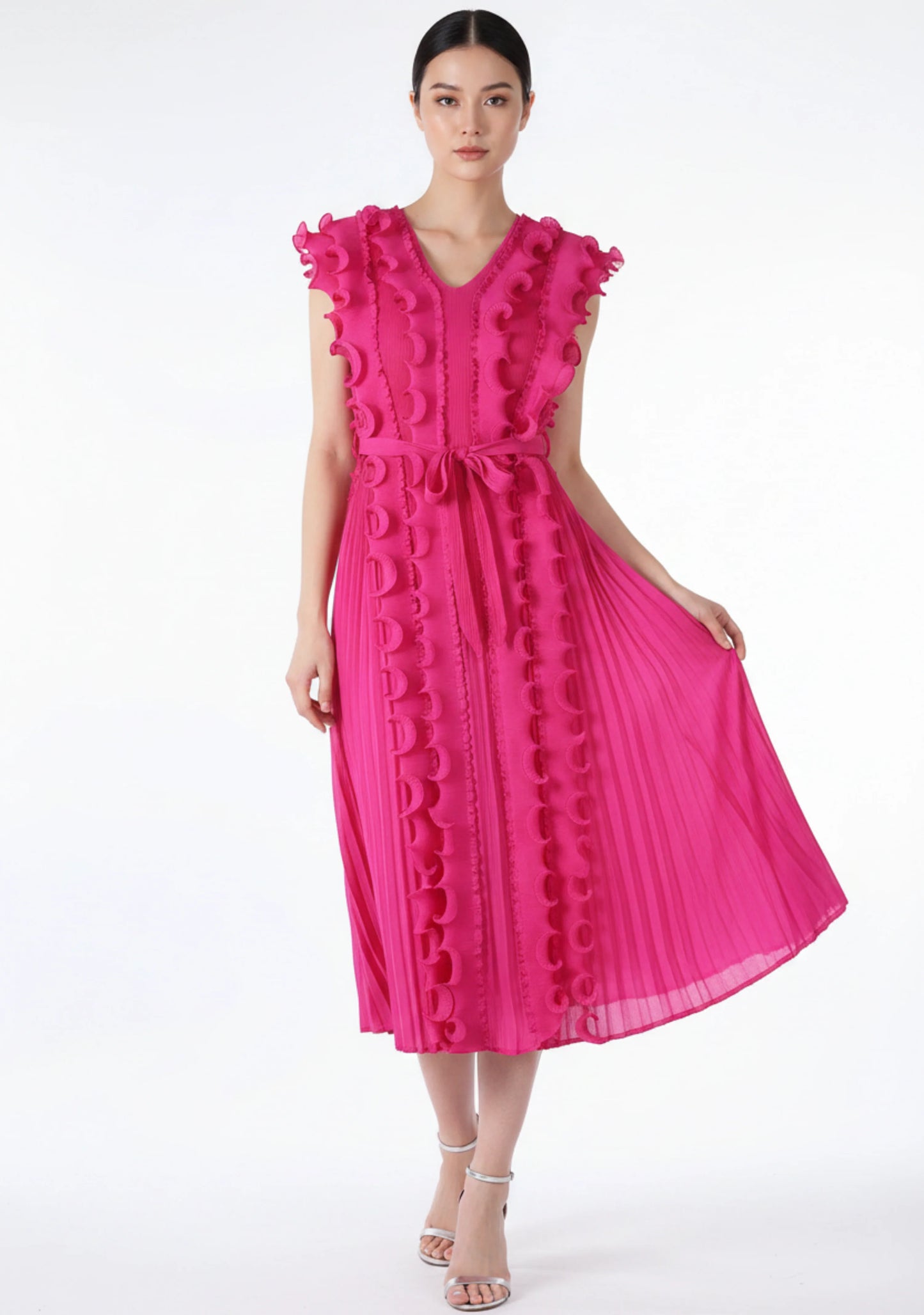 Elegant Ruffle Plisse Dress