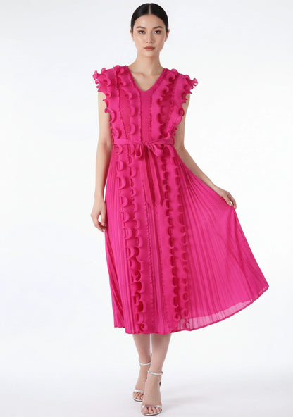 Elegant Ruffle Plisse Dress