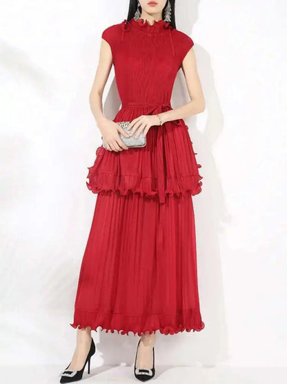Pleated Sleeveless Ruffle Dress