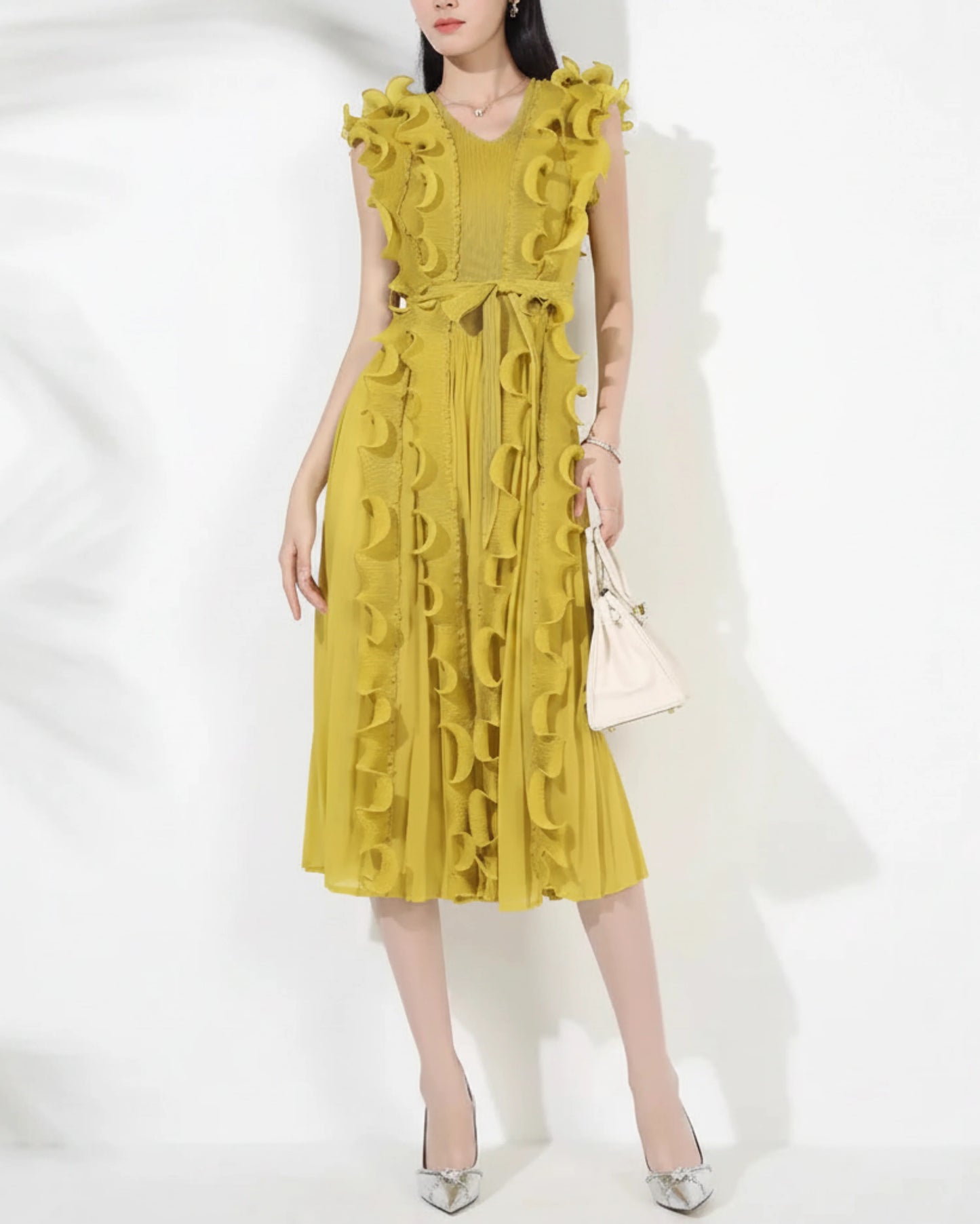 Elegant Ruffle Plisse Dress