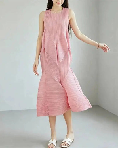 Geometric Pleated Midi Dress