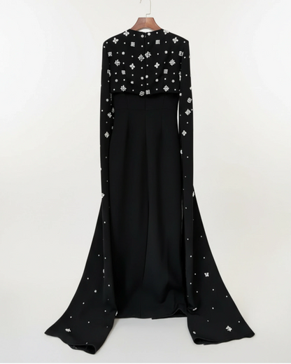 Luxury Formal Crystal Cape Dress
