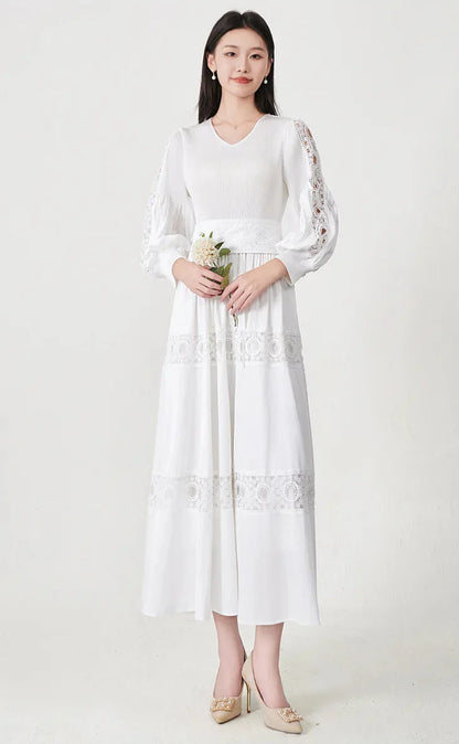 Luxury Fitted-Waist Plissé Dress