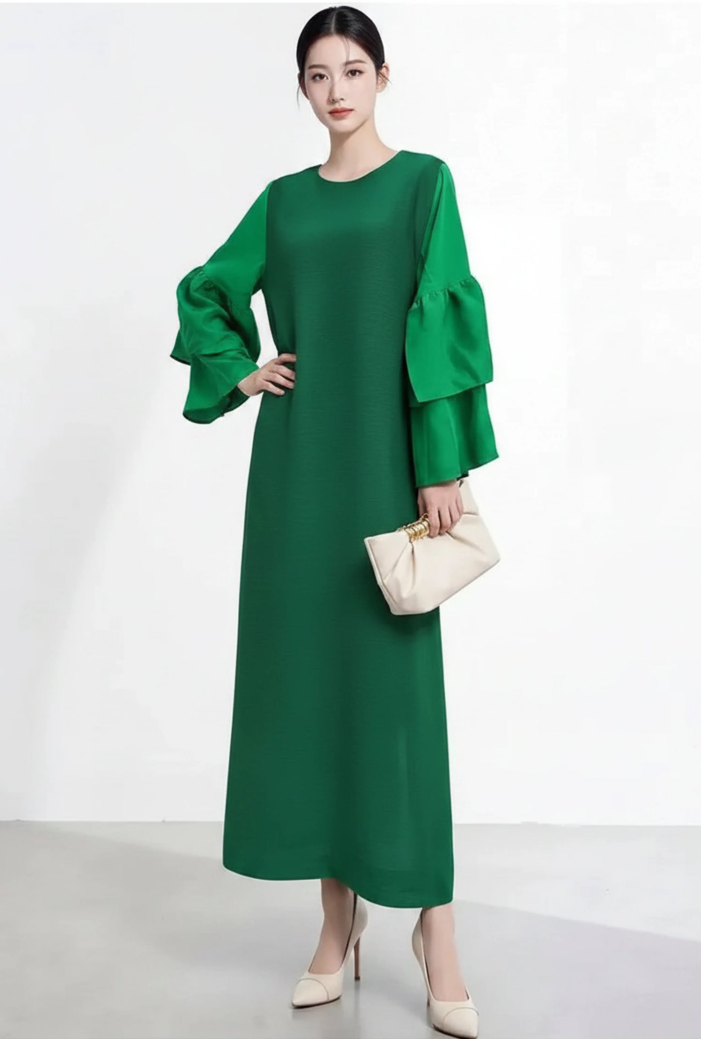 Luxury Ruffle Sleeve Plisse Dress