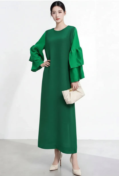 Luxury Ruffle Sleeve Plisse Dress
