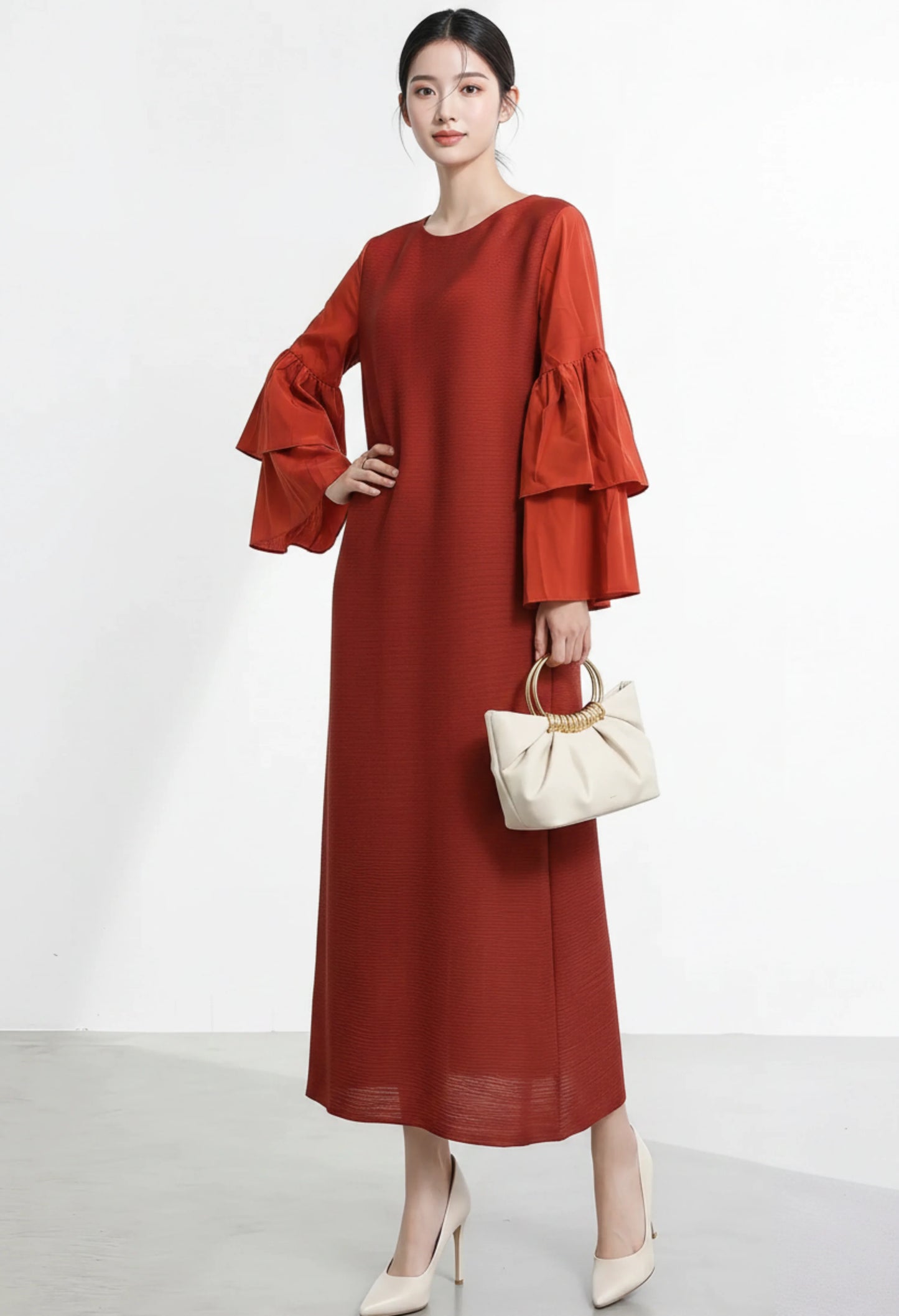 Luxury Ruffle Sleeve Plisse Dress