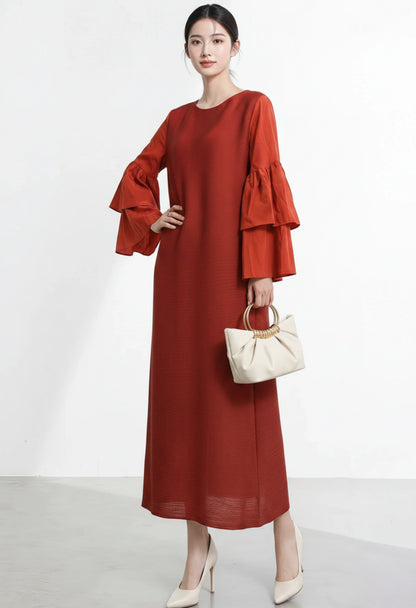 Luxury Ruffle Sleeve Plisse Dress