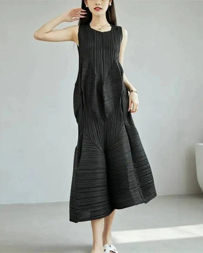 Geometric Pleated Midi Dress