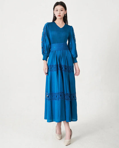 Luxury Fitted-Waist Plissé Dress
