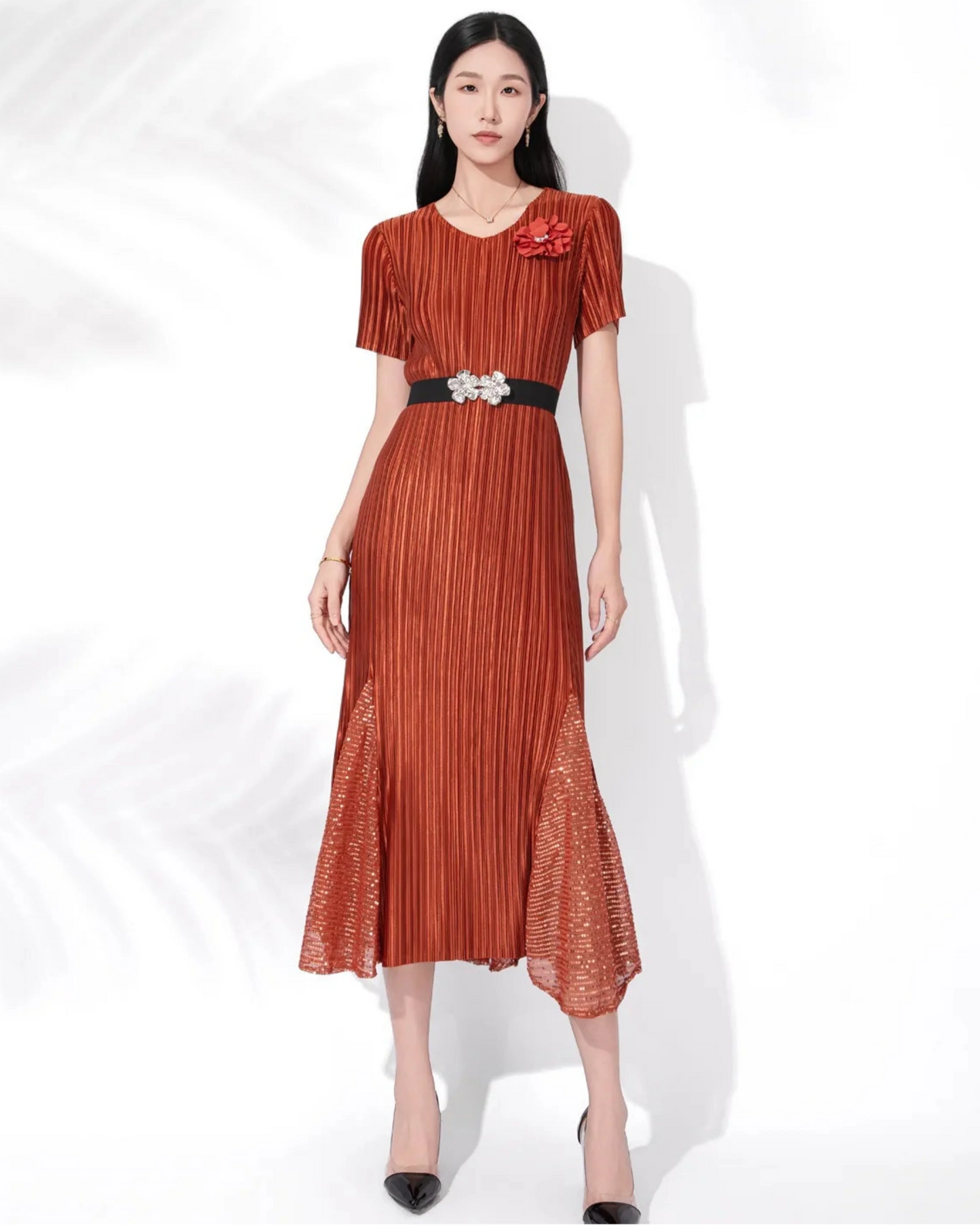 Luxury Plisse 3D Floral Dress