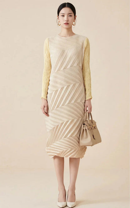 Geometric Pleated Midi Dress