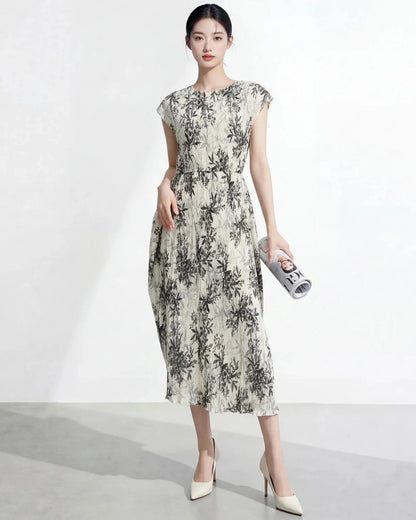 Luxury Botanical Pleated Dress
