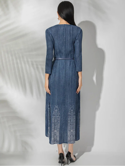 Luxe Plissé Square-Neck Dress