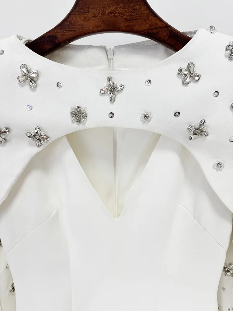 Luxury Formal Crystal Cape Dress