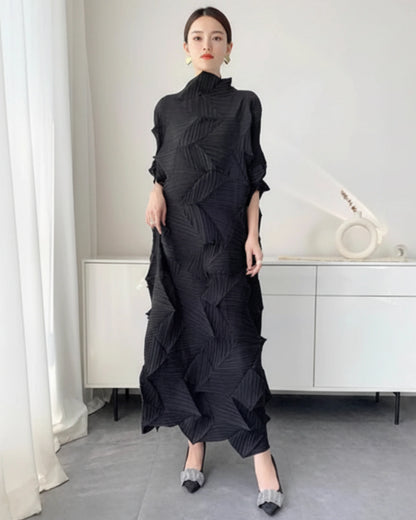 Plissé Diamond Geometric Dress