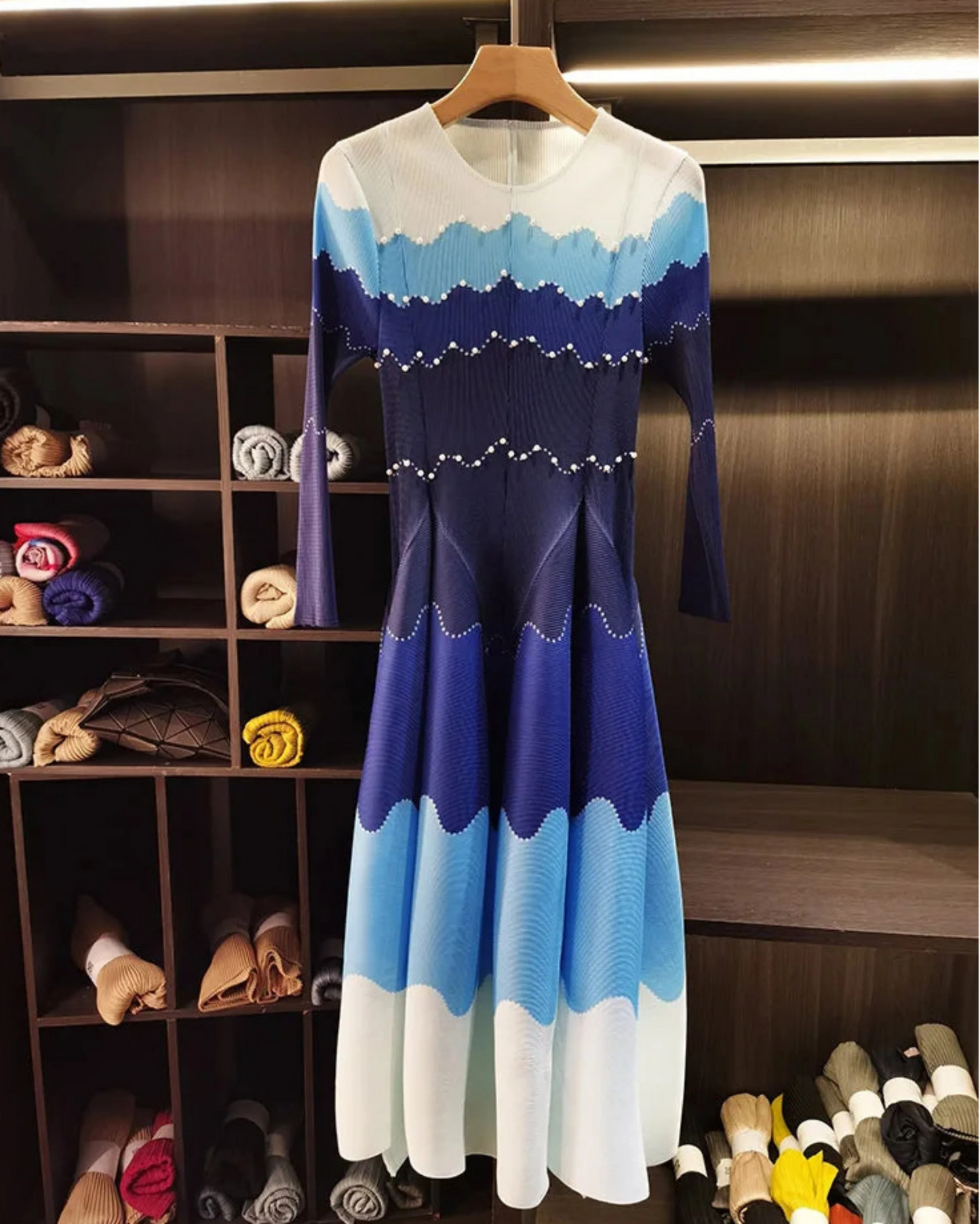 Wave Pleated Midi Dress