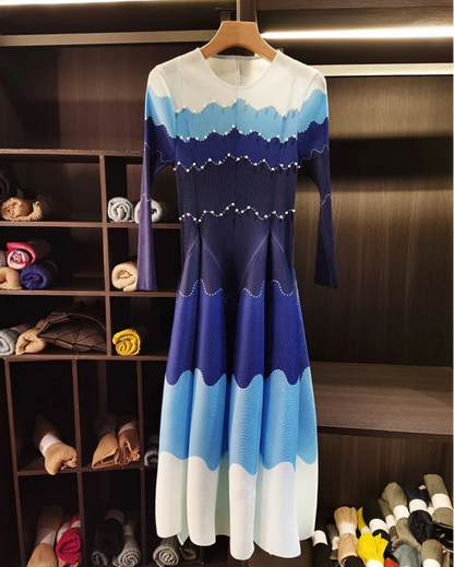 Wave Pleated Midi Dress