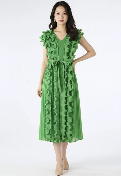 Elegant Ruffle Plisse Dress